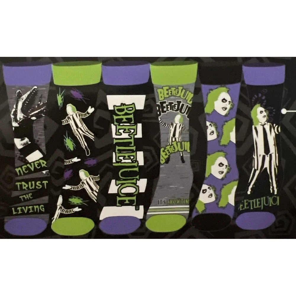 Beetlejuice 6 Pair Crew Socks Horror Movie Halloween Unisex Beetlejuice